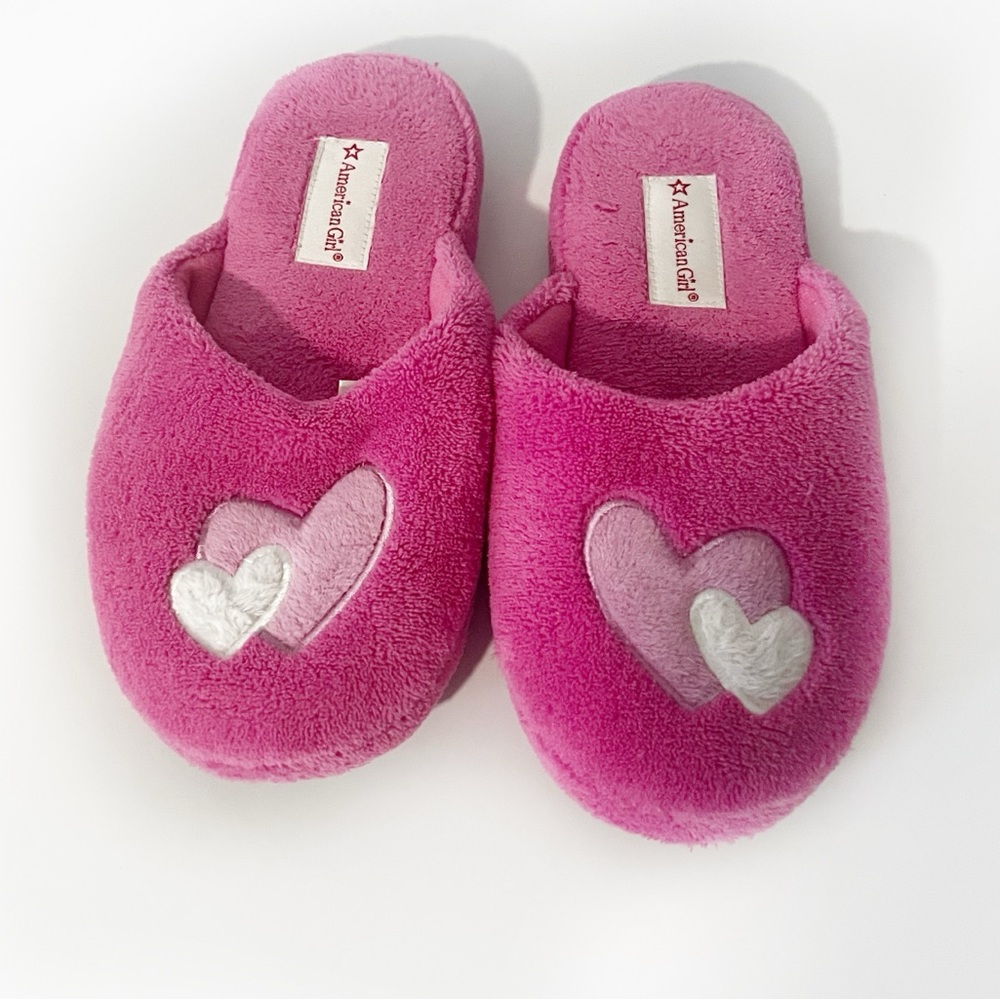 American Girl Pink Heart Slippers Sz M